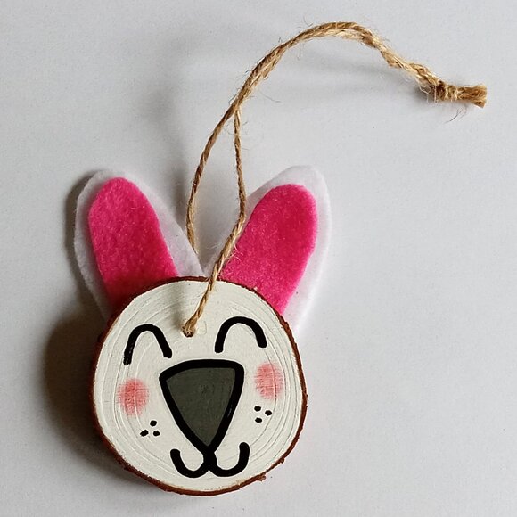 Other - 🎯 10 for $10 / Hand Painted Bunny Rabbit on Wood Disc Ornament